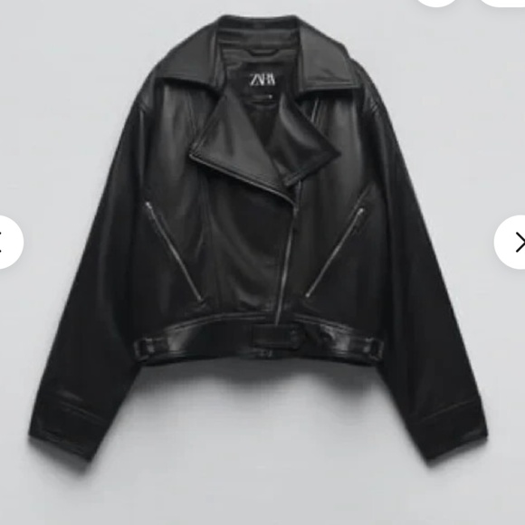 Zara Women's Cropped Genuine Leather Jacket Limited Edition Black - Picture 1 of 10